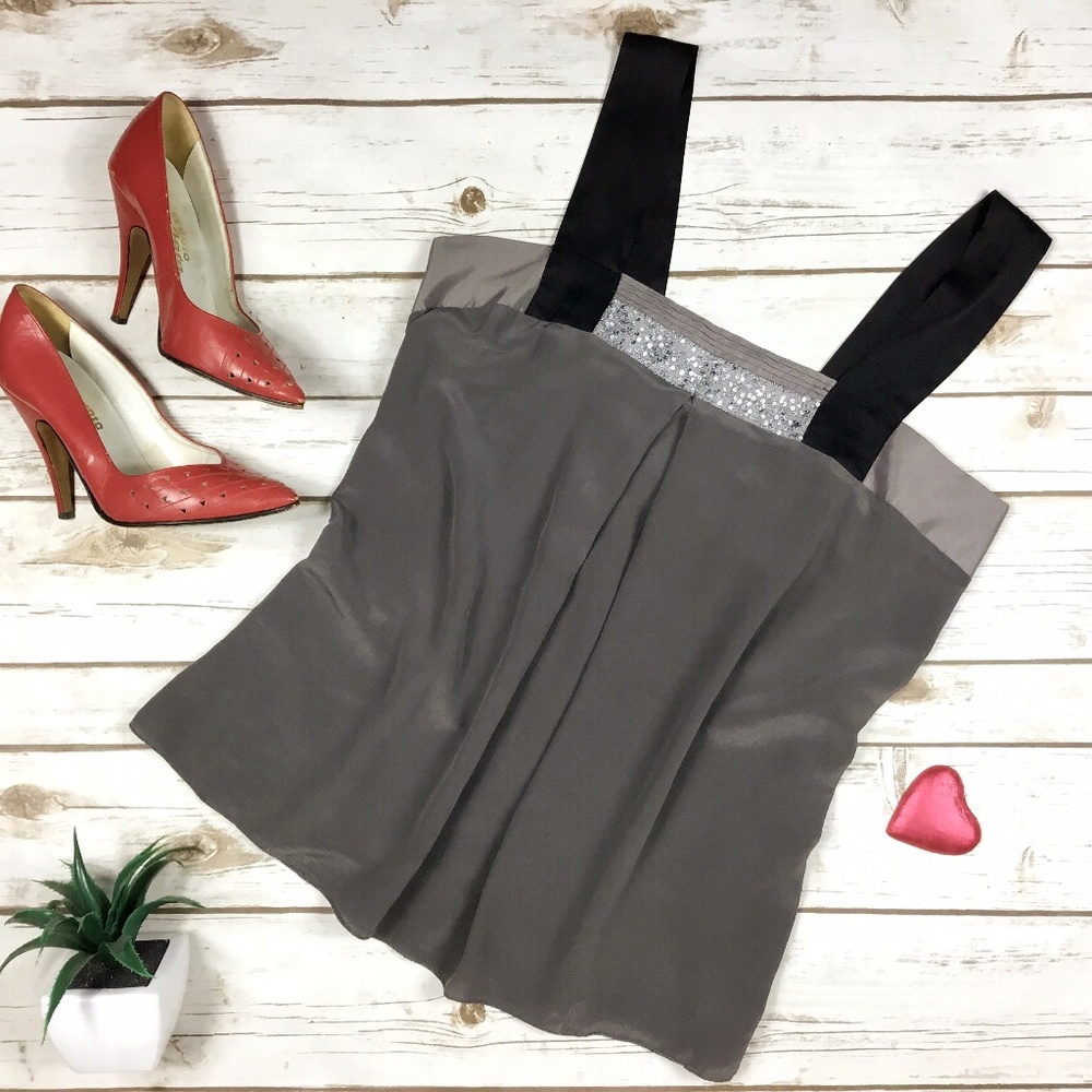 Diane Samandi Elegant Grey Silk Top with Sequins